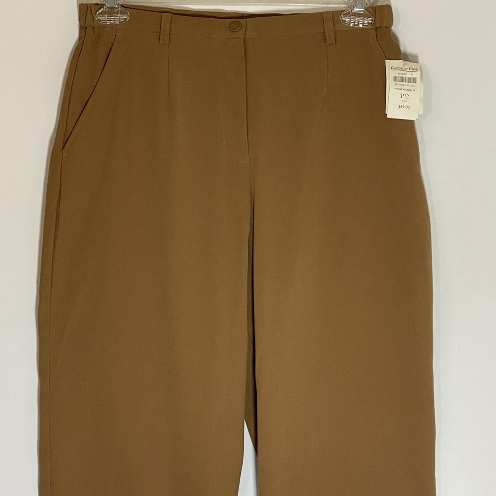 Coldwater Creek Pants Womens 12P Brown Moleskin Twill Straight Leg‎ Dress Petite - Picture 2 of 16